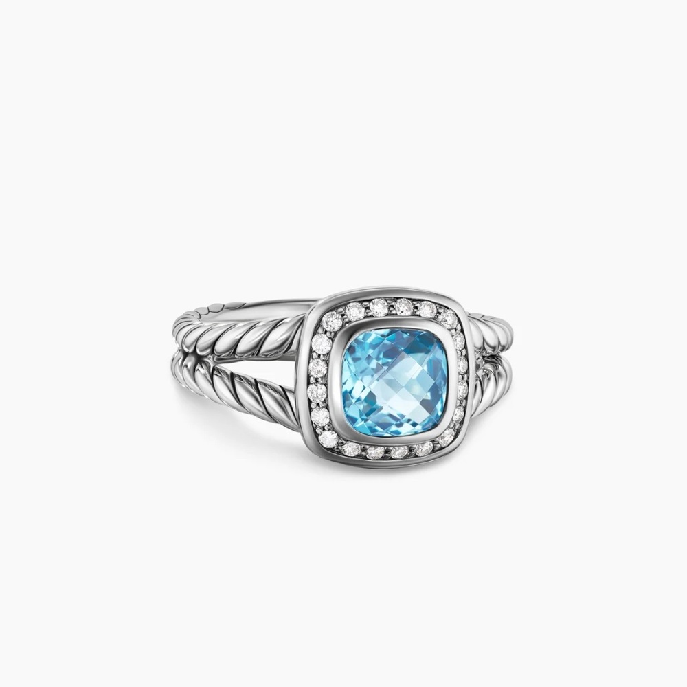 David Yurman Size 6 Petite Albion Ring with Blue Topaz & Diamonds